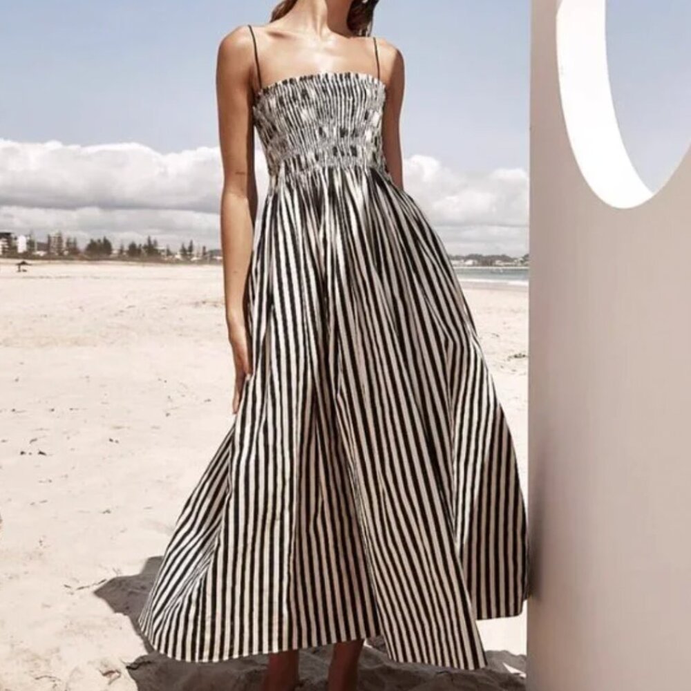 Striped Black and White Midi Dress